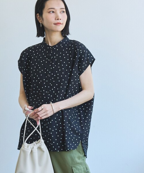 セール】【WEB限定】リネンミックスドットタックブラウス