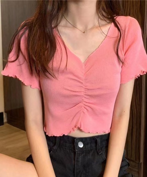 Per sist ence(パーシエンス)の「Vネックフロントシャーリングメロー半袖Tシャツ(Tシャツ/カットソー・レディース・パープル/ホワイト/ピンク/ブラック・FREE)」の12枚目の写真