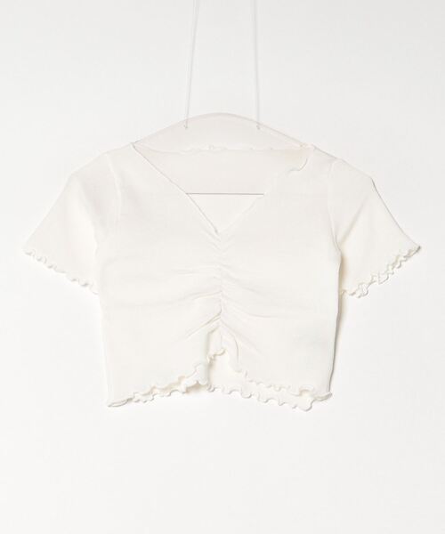 Per sist ence(パーシエンス)の「Vネックフロントシャーリングメロー半袖Tシャツ(Tシャツ/カットソー・レディース・パープル/ホワイト/ピンク/ブラック・FREE)」の7枚目の写真