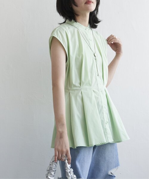 VENCEEXCHANGE（ヴァンスエクスチェンジ）の「ウエストタックスタンドブラウス（シャツ/ブラウス・レディース・オフホワイト/ライトグレー/ブラック/グリーン・FREE）」の4枚目の写真