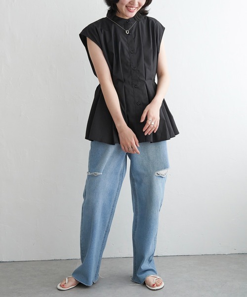 VENCEEXCHANGE（ヴァンスエクスチェンジ）の「ウエストタックスタンドブラウス（シャツ/ブラウス・レディース・オフホワイト/ライトグレー/ブラック/グリーン・FREE）」の5枚目の写真