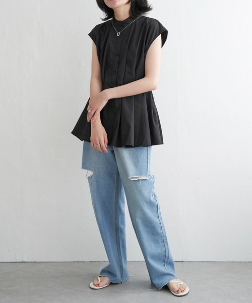 VENCEEXCHANGE（ヴァンスエクスチェンジ）の「ウエストタックスタンドブラウス（シャツ/ブラウス・レディース・オフホワイト/ライトグレー/ブラック/グリーン・FREE）」の6枚目の写真