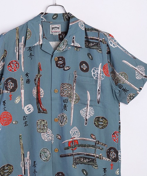 HOUSTON(ヒューストン)の「HOUSTON 和風アロハシャツ(日本刀・鯉・風神雷神)(シャツ/ブラウス・メンズ・ホワイト/ブラック/サックスブルー/ブラック系その他/グリーン/グレー/ブラウン/サックスブルー系・LARGE/X-LARGE/MEDIUM)」の8枚目の写真