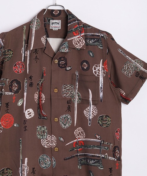 HOUSTON(ヒューストン)の「HOUSTON 和風アロハシャツ(日本刀・鯉・風神雷神)(シャツ/ブラウス・メンズ・ホワイト/ブラック/サックスブルー/ブラック系その他/グリーン/グレー/ブラウン/サックスブルー系・LARGE/X-LARGE/MEDIUM)」の5枚目の写真