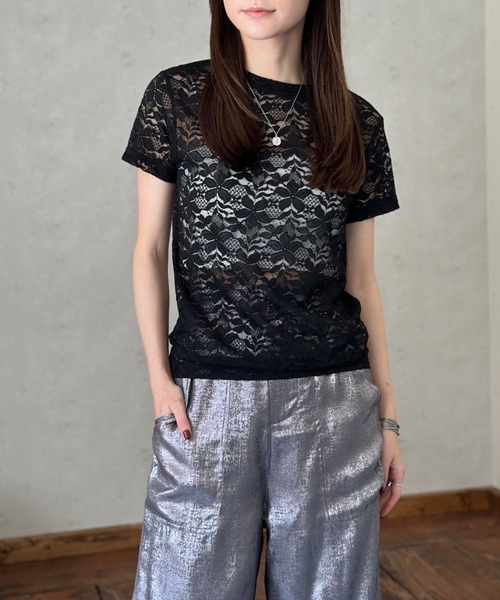 Per sist ence(パーシエンス)の「レースコンパクトTシャツ(Tシャツ/カットソー・レディース・オフホワイト/ブラック・FREE)」の6枚目の写真