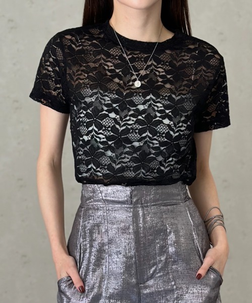 Per sist ence(パーシエンス)の「レースコンパクトTシャツ(Tシャツ/カットソー・レディース・オフホワイト/ブラック・FREE)」の9枚目の写真