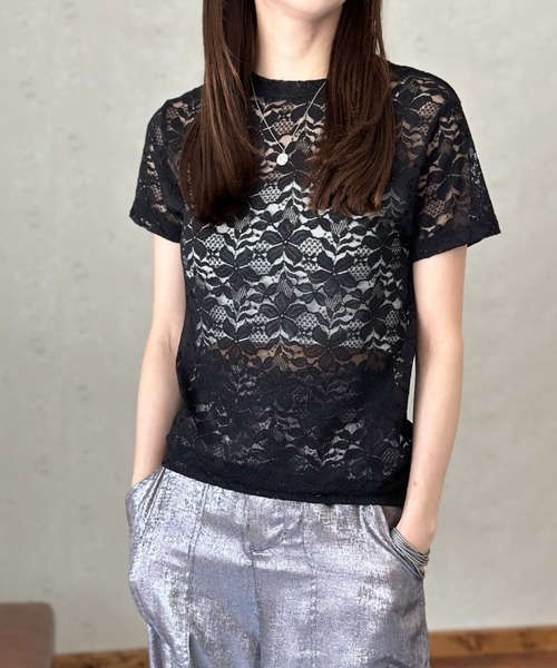 Per sist ence(パーシエンス)の「レースコンパクトTシャツ(Tシャツ/カットソー・レディース・オフホワイト/ブラック・FREE)」の14枚目の写真
