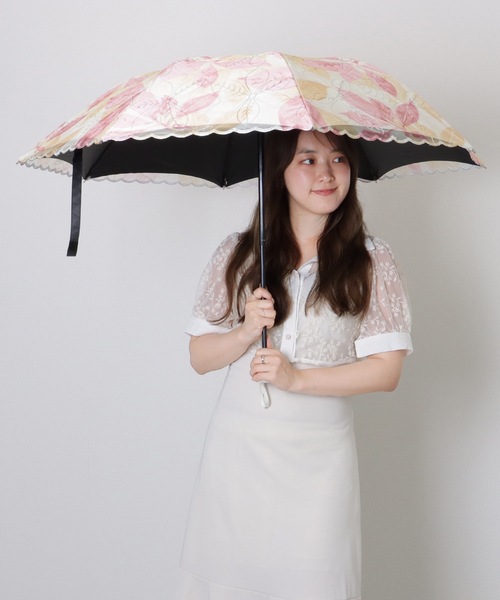 セール】ボタニカル柄 刺繍 スカラップ レース 折りたたみ 晴雨