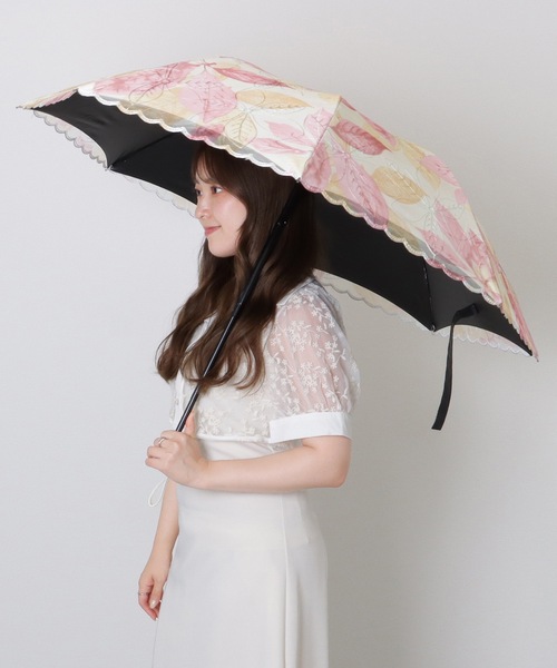 セール】ボタニカル柄 刺繍 スカラップ レース 折りたたみ 晴雨