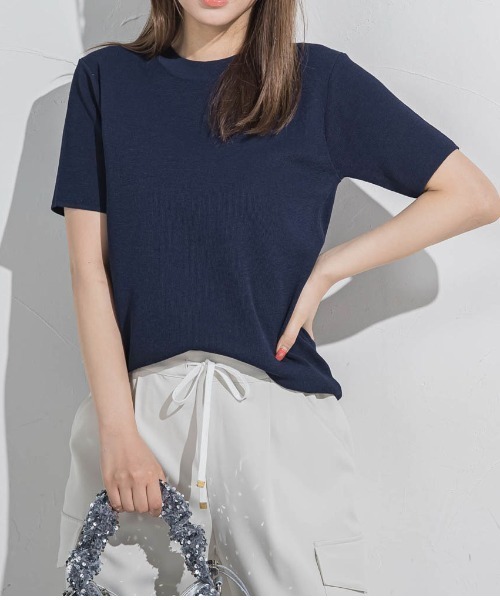 VICKY(ビッキー)の「【接触冷感/遮熱機能】サラサラTシャツニット≪手洗い可能≫(ニット/セーター・レディース・ブラック/グレー/ネイビー/ベージュ/ピンク/ホワイト・M)」の5枚目の写真