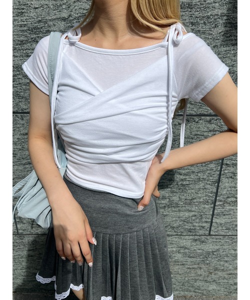 PHILLY(フィリー)の「【PHILLY】ロングリボンコンパクトT(Tシャツ/カットソー・レディース・ブラック/ピンク/ホワイト・FREE)」の1枚目の写真