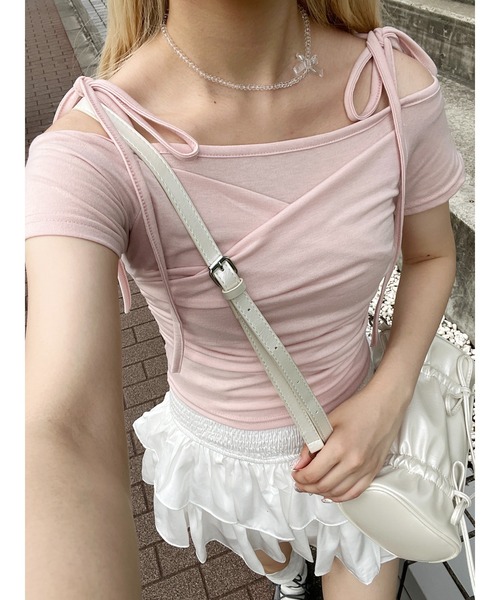 PHILLY(フィリー)の「【PHILLY】ロングリボンコンパクトT(Tシャツ/カットソー・レディース・ブラック/ピンク/ホワイト・FREE)」の3枚目の写真