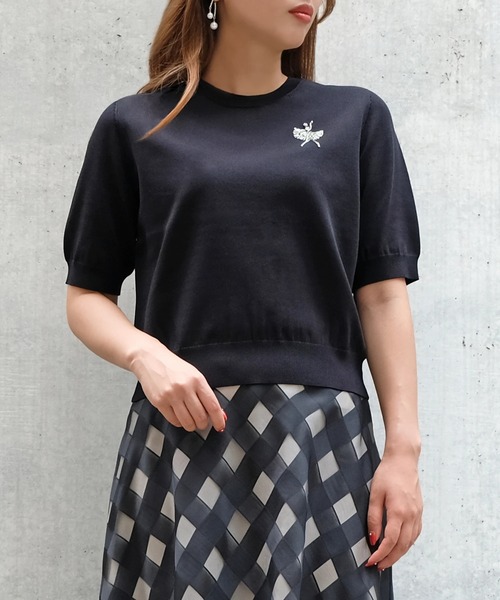 STRAWBERRY-FIELDS(ストロベリーフィールズ)の「バレリーナ刺繍5分袖ニット(ニット/セーター・レディース・グレー/ブラック/オフホワイト・2)」の3枚目の写真