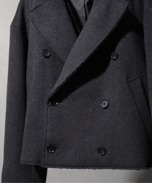 DIESELブラックウールダブルブレストピーコート Sサイズ welise/ウェライズ】メルトンウール50 ダブルブレストオーバーショート