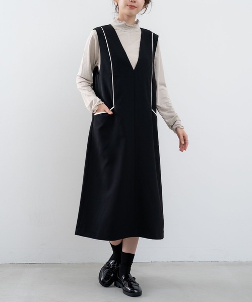 ANNA LUNA(アンナルナ)の「【ANNA LUNA】 オンオフ使える!スッキリ大人魅せジャンパースカート(ジャンパースカート・レディース・ブラック/ブラウン・LARGE/MEDIUM)」の4枚目の写真
