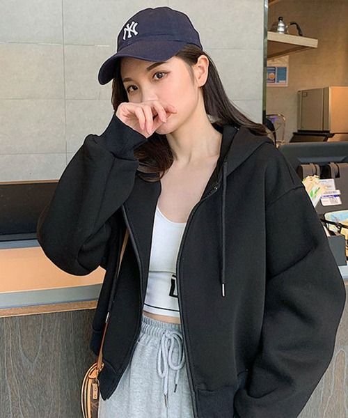 SHEPP（シープ）の「ショート コンパクト ジップアップパーカー（パーカー・レディース・ブラック/ホワイト/グレー・L/M/XL）」の16枚目の写真