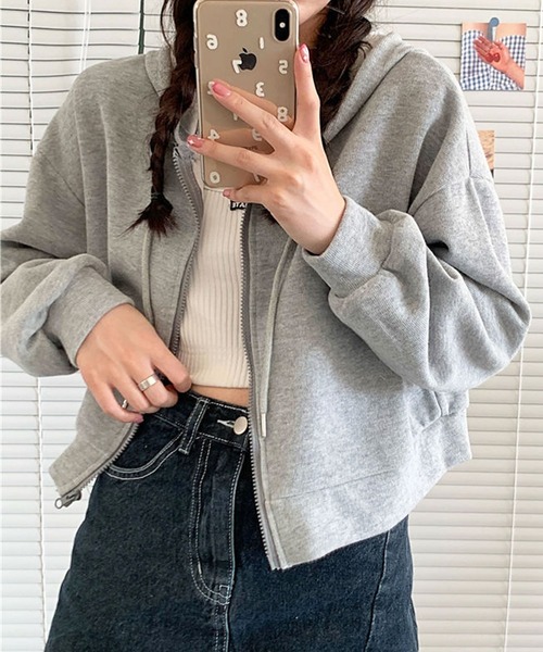 SHEPP（シープ）の「ショート コンパクト ジップアップパーカー（パーカー・レディース・ブラック/ホワイト/グレー・L/M/XL）」の20枚目の写真