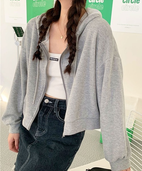 SHEPP（シープ）の「ショート コンパクト ジップアップパーカー（パーカー・レディース・ブラック/ホワイト/グレー・L/M/XL）」の21枚目の写真
