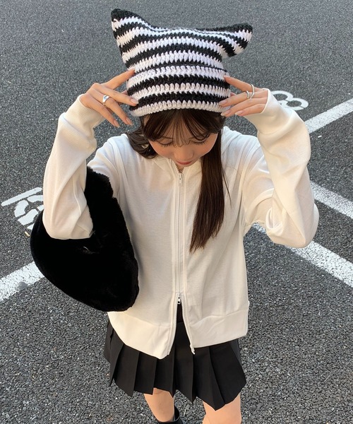 SHEPP（シープ）の「ショート コンパクト ジップアップパーカー（パーカー・レディース・ブラック/ホワイト/グレー・L/M/XL）」の10枚目の写真