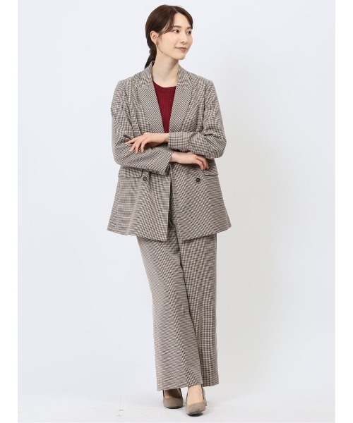 【セール】m.f.エディトリアル レディース ストレッチウォッシャブル ボタン付き ガンクラブチェック柄ワイドパンツ(セットアップ可能)（スーツパンツ）｜m.f.editorial（エムエフエディトリアル）