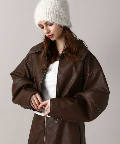 FOREVER 21(フォーエバー トゥエンティーワン)の「【2024FW】フェイクレザークロップドブルゾン(ブルゾン・レディース・ブラウン/ブラック・FREE)」の16枚目の写真