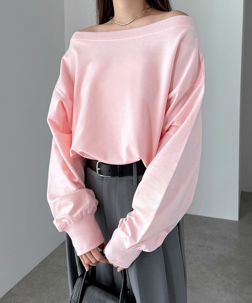 andme（アンドミー）の「【新色追加】ボリューム袖オフショルダースウェットトップス（スウェット・レディース・オートミール/ネイビー/ブラック/グレイッシュベージュ/ピンク/オフホワイト/チャコールグレー/ブラウン・M）」の10枚目の写真