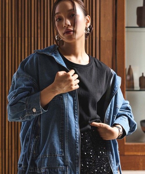 Edit Sheen（エディットシーン）の「デニムスタンドブルゾン（ブルゾン・レディース・ブラック/ブルー・M）」の2枚目の写真