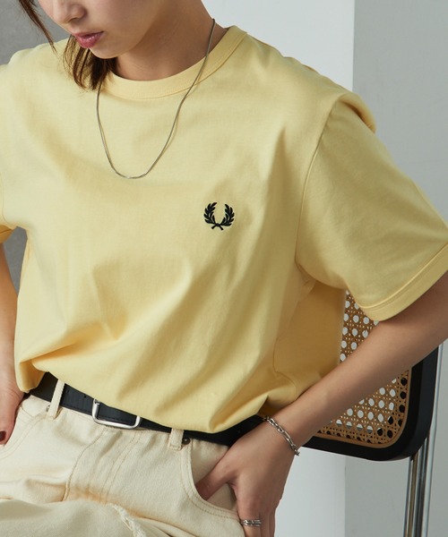 FRED PERRY（フレッドペリー）の「【FRED PERRY】RINGER T-SHIRT M3519（Tシャツ/カットソー・レディース・ホワイト/ネイビー/ブラック/オートミール/インディゴブルー/ダークグレー/ダークオレンジ/グレイッシュブルー/アイボリー/カーキ/ライトブルー/コーラルピンク/ライトイエロー/スカイブルー/グリーン/レッド/ダークカーキ/バーガンディー/チャコールグレー/ブルー・M/S/XL/L/XS）」の16枚目の写真