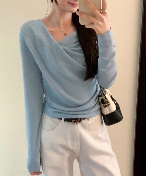 FREE STYLISTS(フリー スタイリスト)の「YUGA_YGMC ドレープカシュクールPO(ニット/セーター・レディース・オフホワイト/ブラック/ベビーピンク/ライトブルー・FREE)」の19枚目の写真
