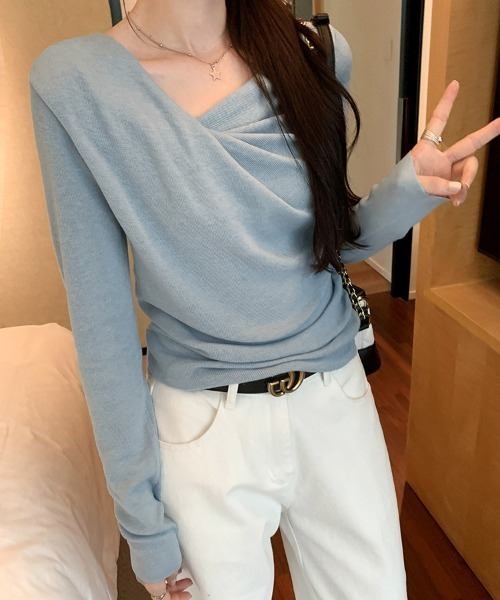 FREE STYLISTS(フリー スタイリスト)の「YUGA_YGMC ドレープカシュクールPO(ニット/セーター・レディース・オフホワイト/ブラック/ベビーピンク/ライトブルー・FREE)」の16枚目の写真