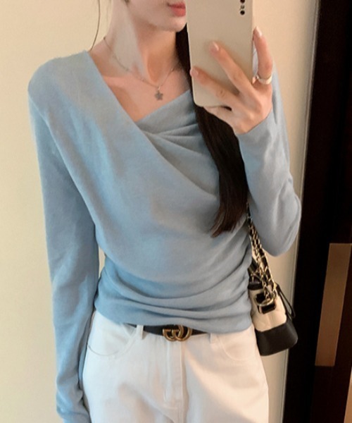 FREE STYLISTS(フリー スタイリスト)の「YUGA_YGMC ドレープカシュクールPO(ニット/セーター・レディース・オフホワイト/ブラック/ベビーピンク/ライトブルー・FREE)」の15枚目の写真