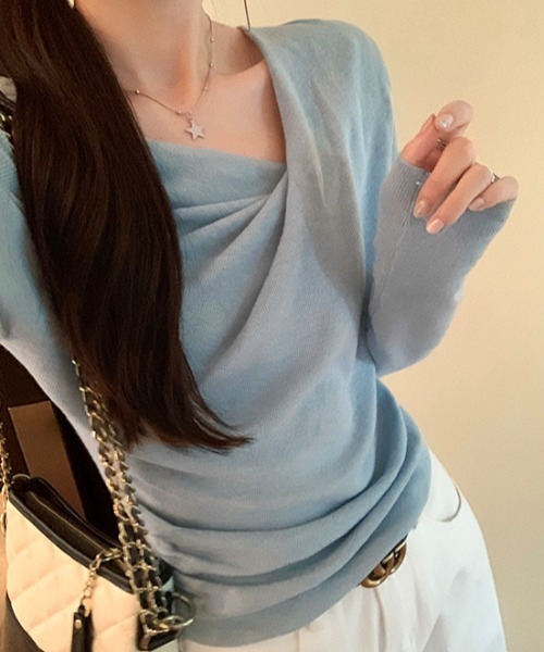 FREE STYLISTS(フリー スタイリスト)の「YUGA_YGMC ドレープカシュクールPO(ニット/セーター・レディース・オフホワイト/ブラック/ベビーピンク/ライトブルー・FREE)」の18枚目の写真