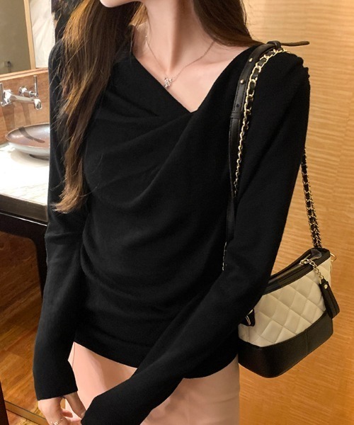 FREE STYLISTS(フリー スタイリスト)の「YUGA_YGMC ドレープカシュクールPO(ニット/セーター・レディース・オフホワイト/ブラック/ベビーピンク/ライトブルー・FREE)」の13枚目の写真