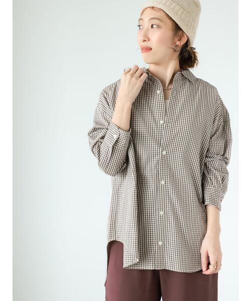 Lugnoncure（ルノンキュール）の「【イージーケア】無地柄アソートオーバーシャツ（シャツ/ブラウス・レディース・ブルー/ピンク/オフホワイト/ブラウン・F）」の3枚目の写真