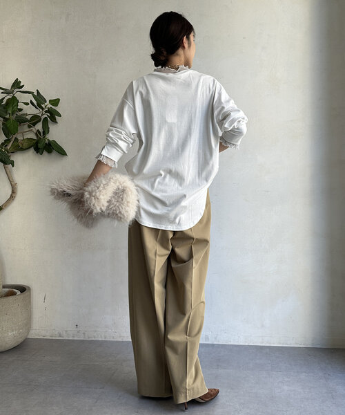 DouDou(ドゥドゥ)の「【WEB限定】CONCEシアーレイヤードロンTEE(Tシャツ/カットソー・レディース・ネイビー/ブラック/オフホワイト・FREE)」の22枚目の写真