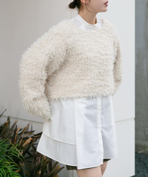 KBF(ケイビーエフ)の「クロップドフェザープルオーバー(ニット/セーター・レディース・アイボリー/ブラウン/ブラック・ONE)」の5枚目の写真