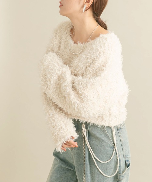 KBF(ケイビーエフ)の「クロップドフェザープルオーバー(ニット/セーター・レディース・アイボリー/ブラウン/ブラック・ONE)」の12枚目の写真