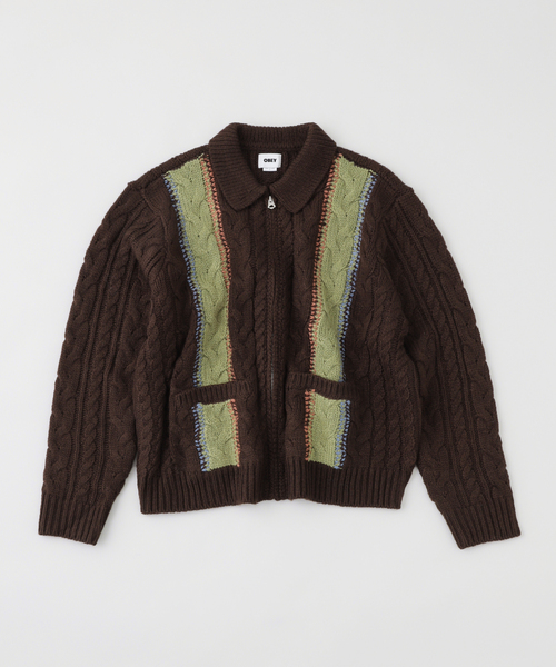 OBEY(オベイ)の「OBEY / オベイ EZRA ZIP UP CARDIGAN(ニット/セーター・メンズ・アイボリー/ブラウン・LARGE/MEDIUM)」の2枚目の写真