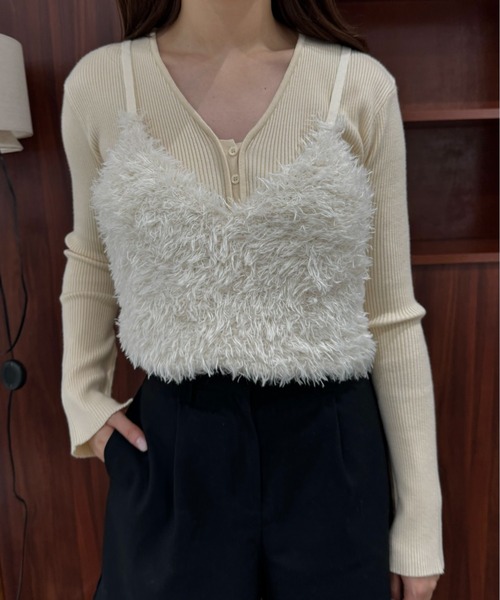 Amiur（エミレ）の「v neck design knit cardigan / vネックデザインニットカーディガン（カーディガン/ボレロ・レディース・ブラウン/モカ/アイボリー・FREE）」の9枚目の写真