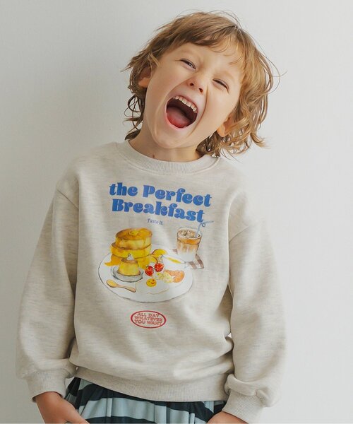 p.premier(ピードットプルミエ)の「朝ごはんはパンケーキトレーナー(スウェット・キッズ・ベビーピンク/ベージュ/ライトグレー・80/90/100/110/120/130/140)」の1枚目の写真