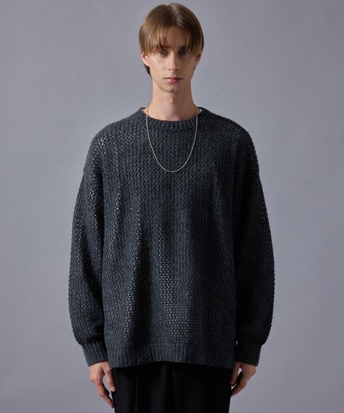 JUNRED（ジュンレッド）の「メランジメッシュニット（ニット/セーター・メンズ・チャコールグレー/ライトグレー/レッド・L/M/S）」の4枚目の写真