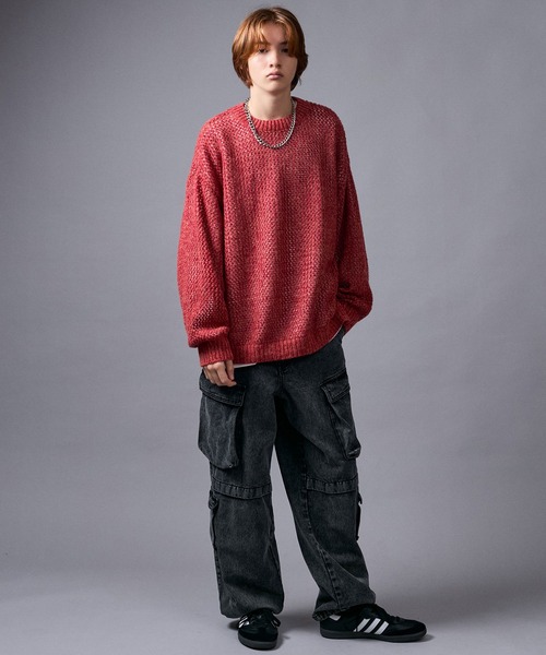 JUNRED（ジュンレッド）の「メランジメッシュニット（ニット/セーター・メンズ・チャコールグレー/ライトグレー/レッド・L/M/S）」の9枚目の写真