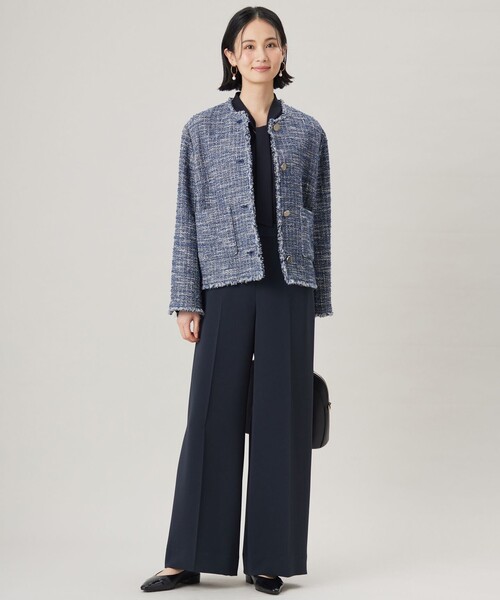 自由区（ジユウク）の「GIOLICAファンシーツイード ジャケット（ノーカラージャケット・レディース・ベージュ系/ブルー系・46/44）」の4枚目の写真