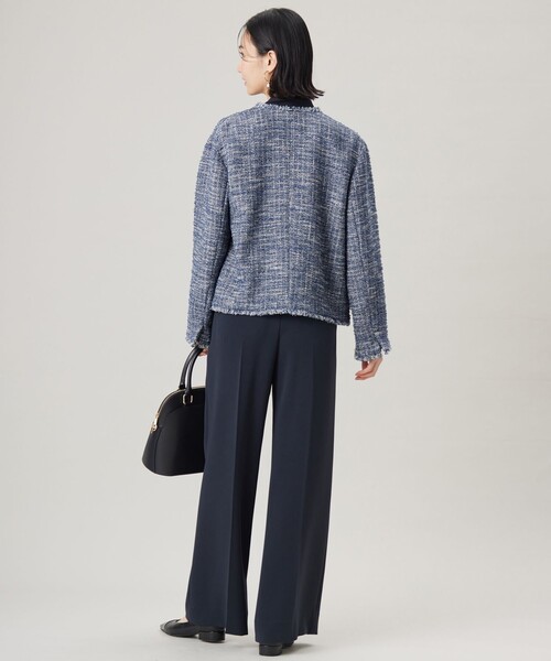 自由区（ジユウク）の「GIOLICAファンシーツイード ジャケット（ノーカラージャケット・レディース・ベージュ系/ブルー系・46/44）」の5枚目の写真