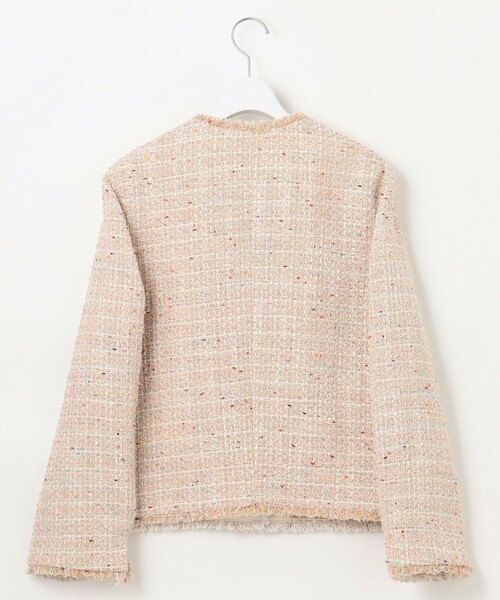 自由区（ジユウク）の「GIOLICAファンシーツイード ジャケット（ノーカラージャケット・レディース・ベージュ系/ブルー系・46/44）」の8枚目の写真