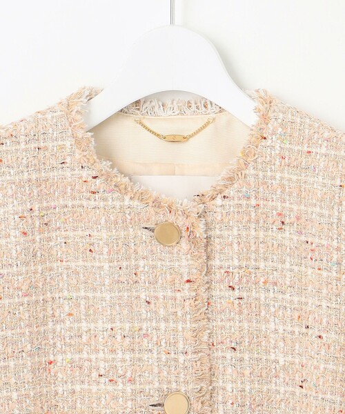 自由区（ジユウク）の「GIOLICAファンシーツイード ジャケット（ノーカラージャケット・レディース・ベージュ系/ブルー系・46/44）」の9枚目の写真