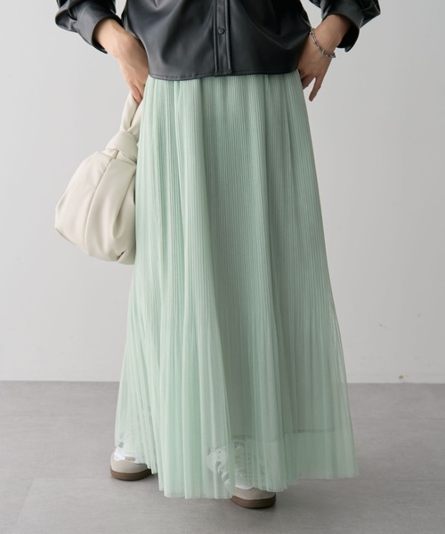 Green　Parks（グリーンパークス）の「ラメチュールプリーツスカート（スカート・レディース・ミント/アイボリー/チャコールグレー/ブルー・FREE）」の4枚目の写真