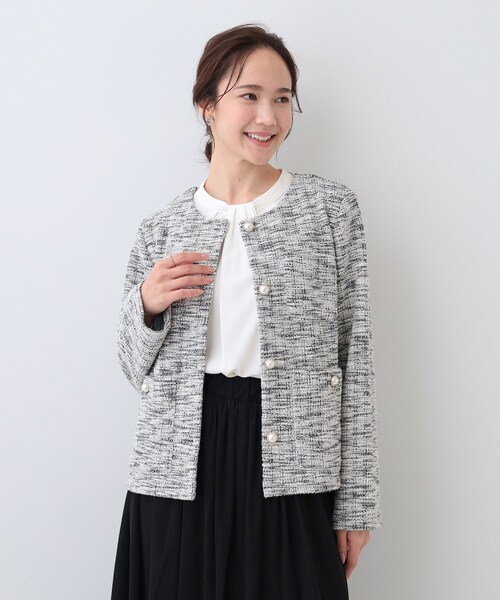 DRESKIP（ドレスキップ）の「カットツイードジャケット（ノーカラージャケット・レディース・ホワイト系6/ブラック系3・02/01/04/03）」の3枚目の写真