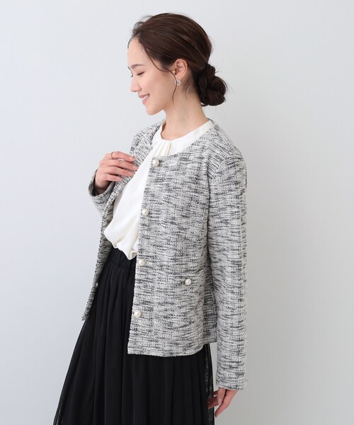 DRESKIP（ドレスキップ）の「カットツイードジャケット（ノーカラージャケット・レディース・ホワイト系6/ブラック系3・02/01/04/03）」の4枚目の写真