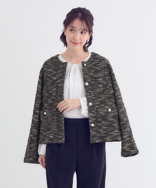 DRESKIP（ドレスキップ）の「カットツイードジャケット（ノーカラージャケット・レディース・ホワイト系6/ブラック系3・02/01/04/03）」の7枚目の写真